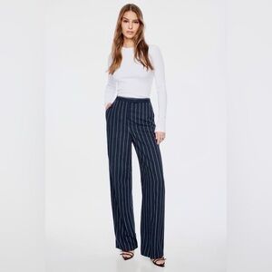 JEFFREY DODD Navy Blue & Silver Pinstripe Wide Leg Pants Trousers